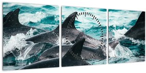 Kép - Delfinek az óceánban (órával) (90x30 cm)