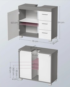 Mosdó alatti szekrény, fürdőszobai szekrény 30 × 70 × 64 cm，fehér–szürke