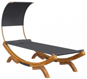 kültéri antracit baldachinos hajlított fa nyugágy 100x200x126cm