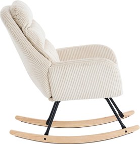 Hintaszék, relaxációs szék, szoptatós fotel kordbársony kárpitozással, krém-bézs színű