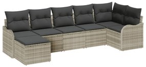 7 darabos kerti kanapékészlet párnákkal világosszürke poli rattan, 2 üléses kerti kanapé párnákkal világosszürke poli rattan