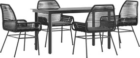 vidaXL 5 részes fekete polyrattan üveg kerti étkezőgarnitúra párnákkal