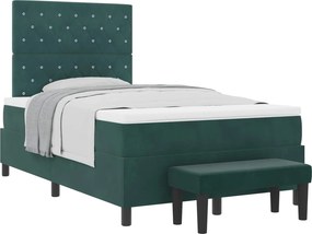 vidaXL Boxrugós ágy matracmal Sötétzöld 120 x 190 cm Bársony