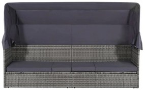 Szürke polyrattan napellenzős kerti ágy 205 x 62 cm