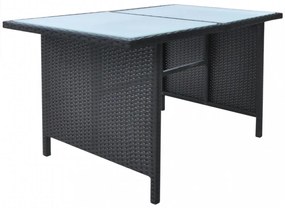 6-részes fekete polyrattan kültéri étkezőszett párnákkal
