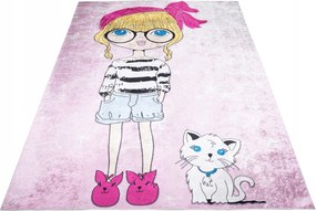 Színes Gyerekszőnyeg 160x230 Lány Macska