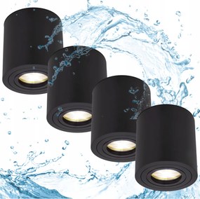 4x Halogén lámpatest GU10 Led cső Fürdőszobai fekete vízálló lámpa