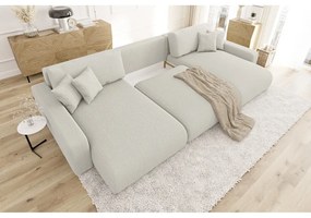 Krémszínű kordbársony kinyitható tárolóhelyes sarokkanapé Sara – Ropez