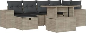 vidaXL 7 részes világosszürke polyrattan kerti ülőgarnitúra párnákkal