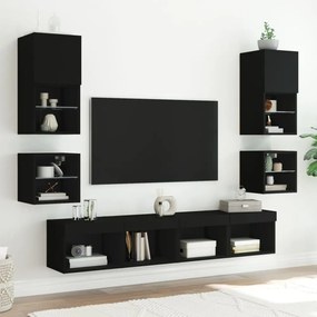 2 db fekete fali TV-szekrény LED-világítással 30 x 28,5 x 30 cm