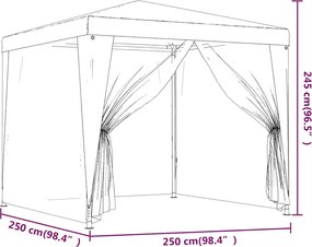Kék HDPE rendezvénysátor 4 hálós oldalfallal 2,5x2,5 m