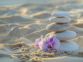 Canvas Vászonkép Tengerpart Kövek Zen Orchidea Egyensúly 80x60