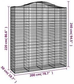 4 db íves horganyzott vas gabion kosár 200x50x220/240 cm