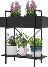 Outsunny Két Szintes Virágtartó, Virágos Polc Belső és Külső Használatra, Fém Virágláda, Többszintes Virágos Állvány, 70 cm Magas Virágtartó Nappaliho