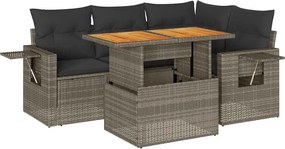vidaXL 5 részes szürke polyrattan kerti ülőgarnitúra párnákkal