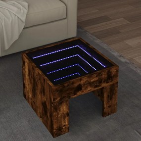 Füstös tölgy végtelen hatású LED-es dohányzóasztal 40x40x30 cm