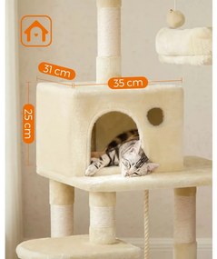 Macska kaparófa, cicaházzal, plüss pihenőhelyekkel, bézs 143x55x45cm