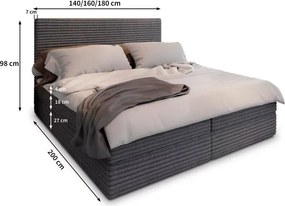 Akció Kárpitozott ágy boxspring ISPIRA 140x200 cm szürke II. osztály Matrac: Bonell rugós matrac