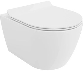 Mexen Carmen, falra akasztható wc csésze 490x365x340 mm, Perem nélküli Tornado + duroplast wc ülőke, fényes fehér, 30880100T