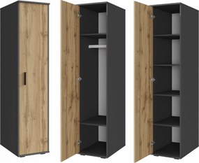 Bodo 1D4P szekrény Antracit-wotan könyvespolc polcokkal és rúddal ruhaszekrény
