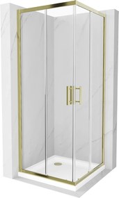 Mexen Rio, szögletes zuhany tolóajtóval 80 (ajtó) x 80 (ajtó) x 190 cm, 5mm átlátszó üveg, arany profil + fehér SLIM zuhanytálca, 860-080-080-50-00-4…