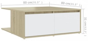 fehér és tölgyszínű szerelt fa dohányzóasztal 80 x 80 x 31 cm