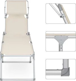 Napozóágy, nagyméretű fekvő napozószék, 65 x 200 x 48 cm, terhelhetőség 150 kg, bézs