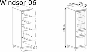 Windsor W-6 vitrin, kasmír / természetes tölgy