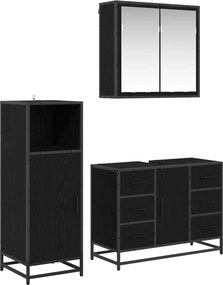 vidaXL Fürdőszoba bútor szett fiókkal 3 pcs Fekete tölgy Faanyag