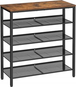 Vasagle Ipari fém cipőtartó barna, 4 polccal 75x28x93cm