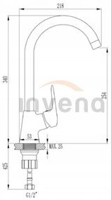 Invena Corso, szabadon álló mosogató csaptelep forgatható karral, fekete, BZ-81-L04-X