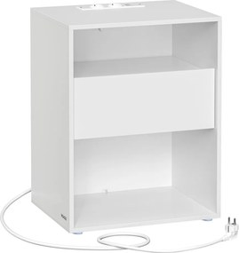 Éjjeli szekrény, fiókos, USB aljzattal, modern, fehér 40x30x50cm