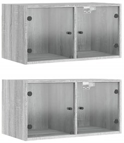 2 db szürke sonoma faliszekrény üvegajtókkal 68,5 x 37 x 35 cm