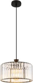Globo 15742H Függeszték fém fekete matt, átlátszó akril kristályok, fekete PVC kábel, ø: 310mm, M: 1200mm, 1x E27 60W 230V izzó nélkül