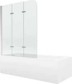 Mexen Vega 150 x 70 cm-es téglalap alakú kád burkolattal és háromszárnyú paravánnal, 120 cm, átlátszó, króm