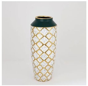 Kerámia váza 31x12,5 cm fehér/arany/zöld