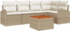 vidaXL Kerti Kanapé Szett tárolóval 6 pcs Beige és krém polirattan