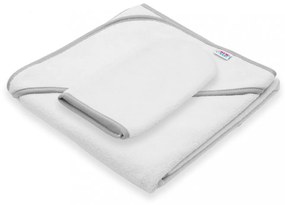 Gyermek frottír törölköző és kapucnival New Baby BASIC 80x80 fehér-szürke