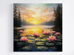Vászonkép Canvas Tájkép Kilátás Nyár Nap Tó Lótusz Liliom 80x80