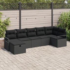 7 darabos kertiszék szett párnákkal fekete poli rattan, 2 személyes kertiszék párnákkal fekete poli rattan