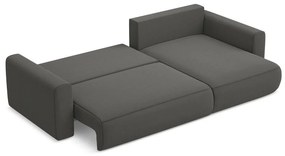 Sötétszürke bársony kinyitható-tárolóhelyes sarokkanapé (jobb oldali-heverő résszel) Kapua – Makamii