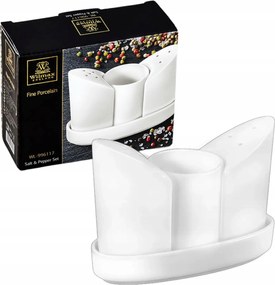Só- és borsszóró készlet Wilmax fehér porcelán alátéttel
