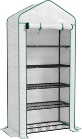 Outsunny 5 Polcos Kerti Üvegház, Erkély Üvegház, Erősített 135 g/m² Ponyva, Acél Váz, Felhúzható Cipzáras Ajtó, Zöldségek, Növények, Virágok Számára,