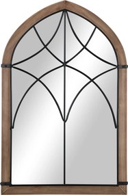 HOMCOM Dekoratív Fa Fali Tükör 93x60 cm Ablak Tükör 2 Kampóval Vintage Stílusban Nappaliba, Hálószobába, Étkezőbe, Előszobába Barna | Aosom