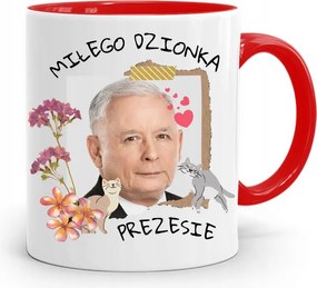 Piros Vicces Bögre Jaroslaw Kaczynski fényképes nyomattal