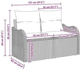 Kerti Kanapé Szett 7 pcs Fekete 55 x 55 x 37 cm Poli rattan