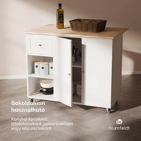Blumfeldt Etsu, tálalókocsi, kihúzható munkalap, 2 fiók, 2 ajtó, 2 polc, görgők rögzítőfékkel, tárolóhely, egyszerű tisztítás