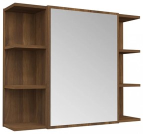 barna tölgyszínű szerelt fa tükrös szekrény 80 x 20,5 x 64 cm