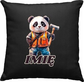 Gyerek párna Panda Barkács +Név Fekete