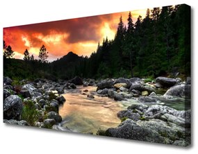 Vászonkép falra Lake River Forest Nature 125x50 cm